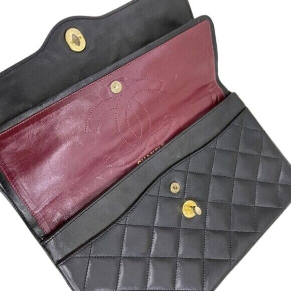 Authentic CHANEL CC Paris Limited Double Flap Bag Lambskin Matelasse Chain Black - Picture 8 of 14